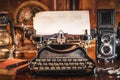 Vintage photography still life with typewriter. Royalty Free Stock Photo