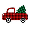 Vintage pickup, truck with Christmas tree. Vector illustration.