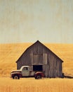 Vintage Pickup Truck in a Field with Barn in the Background Royalty Free Stock Photo