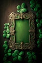 Vintage picture frame with blank space for adding text or logo. Saint Patrick\'s day four leaf clover design. Generative Ai