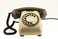 Vintage picture style of new smart phone with old telephone on white background. New communication technology