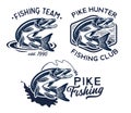 Vintage Pike Fish Logos. Vector Fishing Illustration. Royalty Free Stock Photo