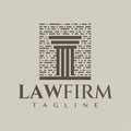 Vintage pillar law logo design template. Retro line law firm logo brand vector.