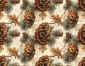 Vintage Pine Cone and Evergreen Branch Pattern Royalty Free Stock Photo
