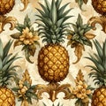 Vintage Pineapple Pattern with Ornate Gold Accents Royalty Free Stock Photo