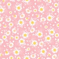 Vintage pink daisies ditsy seamless pattern