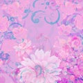 vintage pink floral grunge texture background blue design ornamental art work for cotton cloth batik print Royalty Free Stock Photo