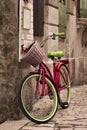 Vintage pink green Bicycle in rovinj, Croatia