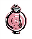 Vintage pink perfume. Beautiful bottle with a brush in the style of fashion illustration. Royalty Free Stock Photo