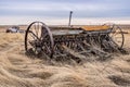 A vintage pioneer seed drill in Saskatchewan, Canada