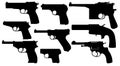 Vintage pistols. Collection of gun. Weapons of the Second World War. Set of Silhouette Vector