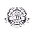 Retro bread Pizza illustration. Fast food pizzeria. Vintage logo design