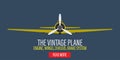 Vintage plane engine vector illustration background. Retro yellow aircraft propeller flight adventure biplane. Classic flat art
