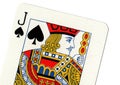 Vintage playing card showing a close up of the jack of spades.
