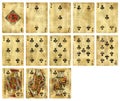 Vintage Playing cards of Clubs suit - isolated on white Royalty Free Stock Photo