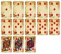 Vintage Playing cards of Diamond suit isolated on white
