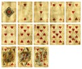 Vintage Playing cards of Hearts suit isolated on white Royalty Free Stock Photo