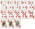 Vintage Playing cards of Hearts suit isolated on white Royalty Free Stock Photo