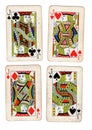 Vintage playing cards showing four jacks. Royalty Free Stock Photo