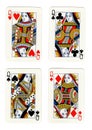 Vintage playing cards showing four queens. Royalty Free Stock Photo