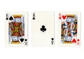 Vintage playing cards showing a pair of kings and an ace. Royalty Free Stock Photo