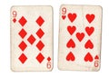 Vintage playing cards showing a pair of nines.