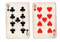 Vintage playing cards showing a pair of nines.