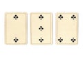 Vintage playing cards showing a run of two, three and four of clubs. Royalty Free Stock Photo