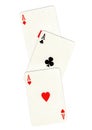 Vintage playing cards showing three aces. Royalty Free Stock Photo