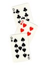 Vintage playing cards showing three nines. Royalty Free Stock Photo