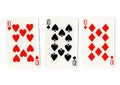 Vintage playing cards showing three tens. Royalty Free Stock Photo
