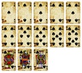 Vintage Playing cards of Spades suit isolated on white Royalty Free Stock Photo