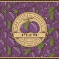 Vintage Plum Label On Seamless Pattern