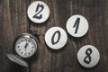 Vintage pocket watch clock striking midnight happy new year 2018 Royalty Free Stock Photo