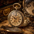 Vintage Pocket Watch on Map Royalty Free Stock Photo