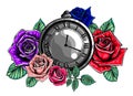 Vintage pocket watch with a pattern in roses and ornaments vector Royalty Free Stock Photo