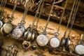 Vintage Pocket Watchs Hanged with Chains in an Antique Shop Royalty Free Stock Photo