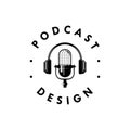 Vintage podcast logo design template vector