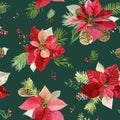 Vintage Poinsettia Flowers Background - Seamless Christmas Pattern