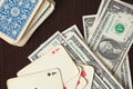 Vintage poker cards and american money