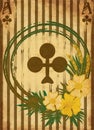 Vintage poker clubs card with flowers and wheat ears