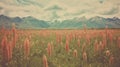 Vintage Polaroid Of Rumex Crispus Field In Tundra Mountains