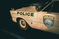 Vintage police car at night, Northport, New York