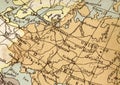 A vintage political map of Russia in sepia. Royalty Free Stock Photo