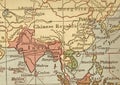 A vintage political map showing China in sepia. Royalty Free Stock Photo