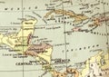 A vintage political map showing Cuba in sepia. Royalty Free Stock Photo