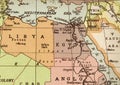 A vintage political map showing Libya in sepia. Royalty Free Stock Photo