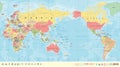 Vintage Political World Map Pacific Centered Royalty Free Stock Photo