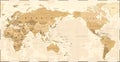 Vintage Political World Map Pacific Centered Royalty Free Stock Photo