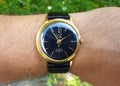 Vintage Poljot russian mechanical watch on wrist Royalty Free Stock Photo